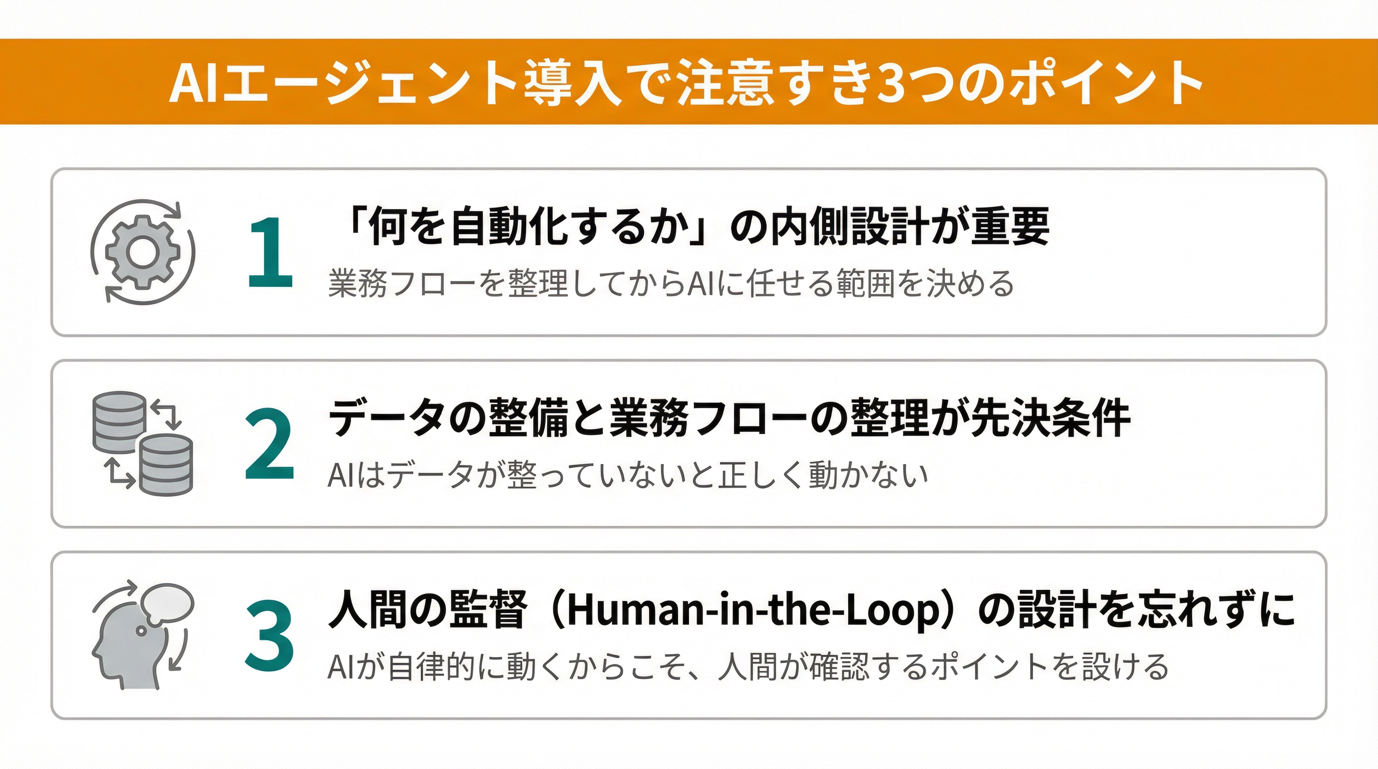 AIエージェント導入で注意すべき3つのポイント：内側設計・データ整備・Human-in-the-Loop