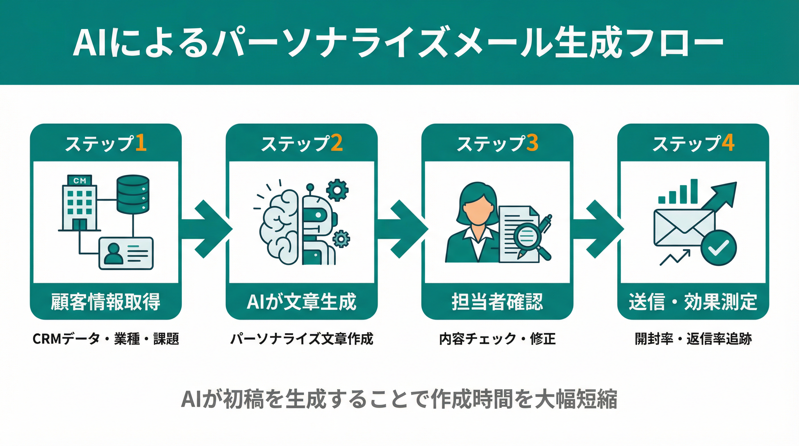 AIによるパーソナライズメール生成フロー（4ステップ）