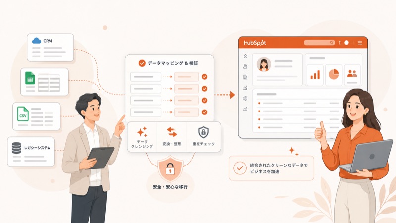 各種CRM・MAツールからHubSpotへのデータ移管のイメージ