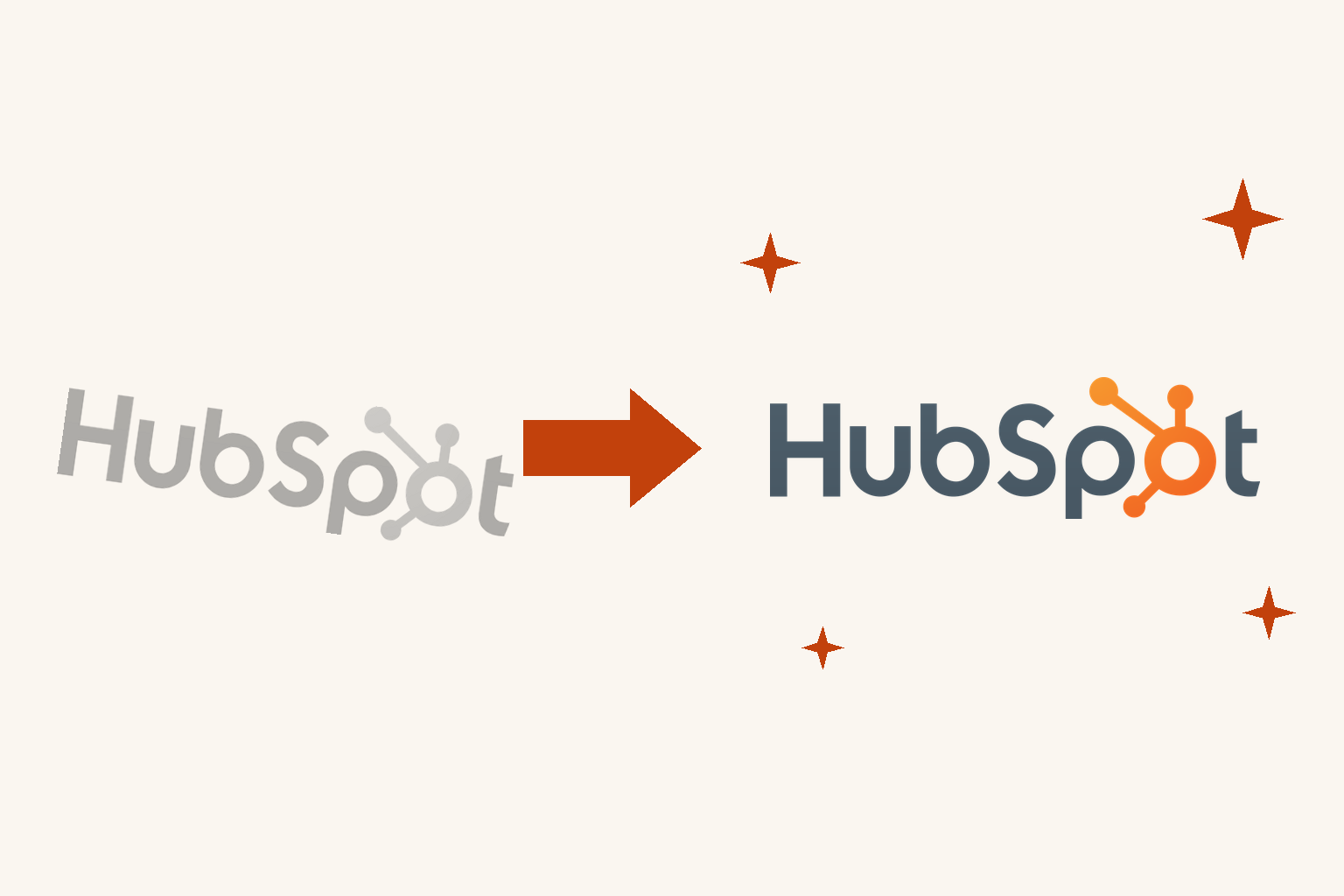 色あせて使われなくなったHubSpotが、改修によって鮮やかなHubSpotへ生まれ変わるイメージイラスト。